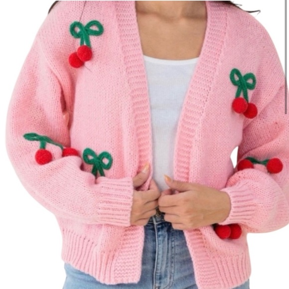 Reduced‼️50% off 🆕 Luna Ivy Cherry Chunky Cardigan Sweater in Size Medium - Picture 2 of 7